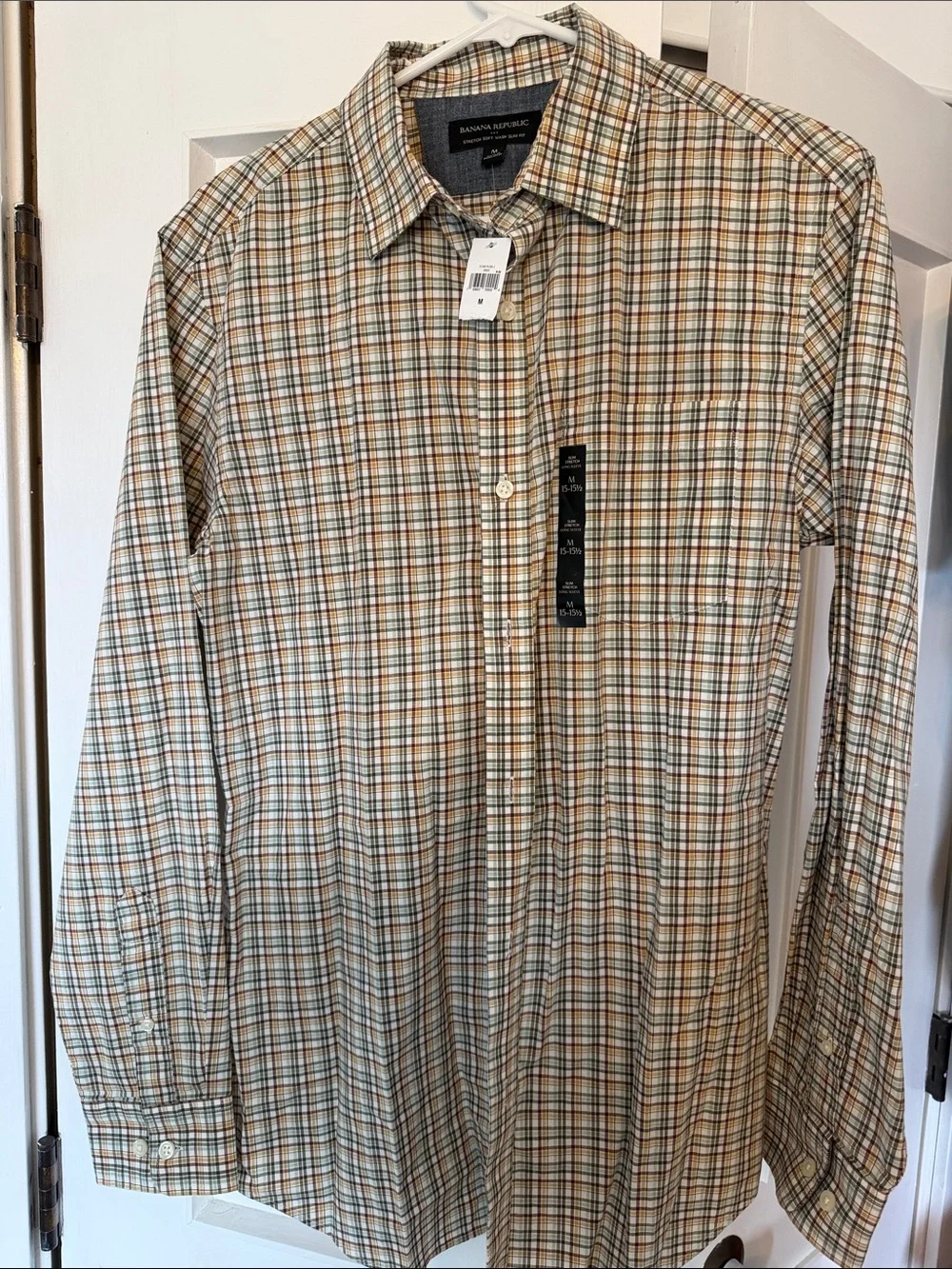 Banana Republic Men's Plaid Button-Down Shirt in Brown, Green, Cream NWT